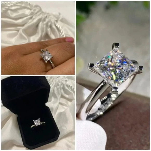 Princess Cut Solitaire Lab Created Diamond Engagement Ring size 10 - Picture 1 of 6